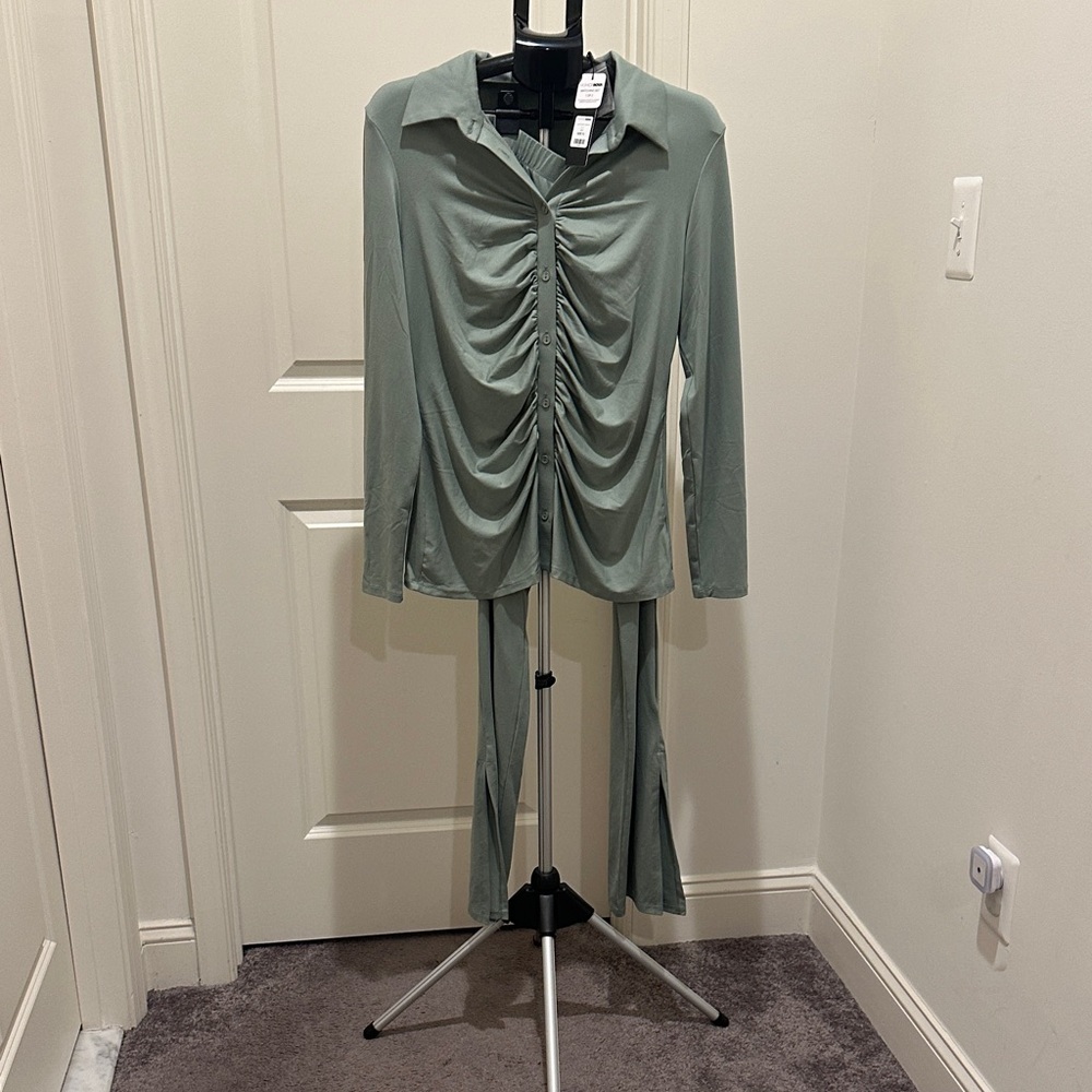 Fashion Nova Sage Green Matching Set Top